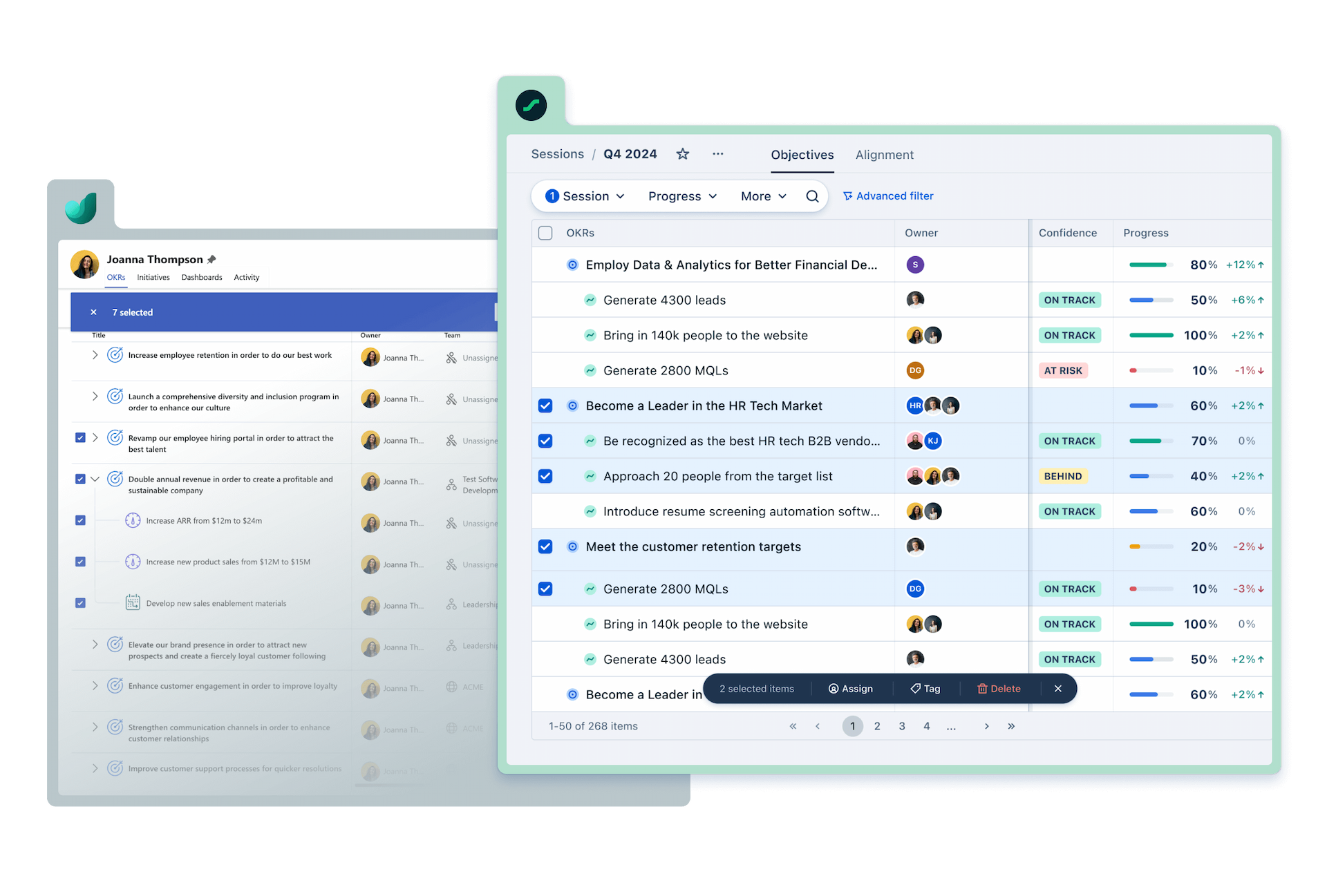 Flexible OKR editing visual