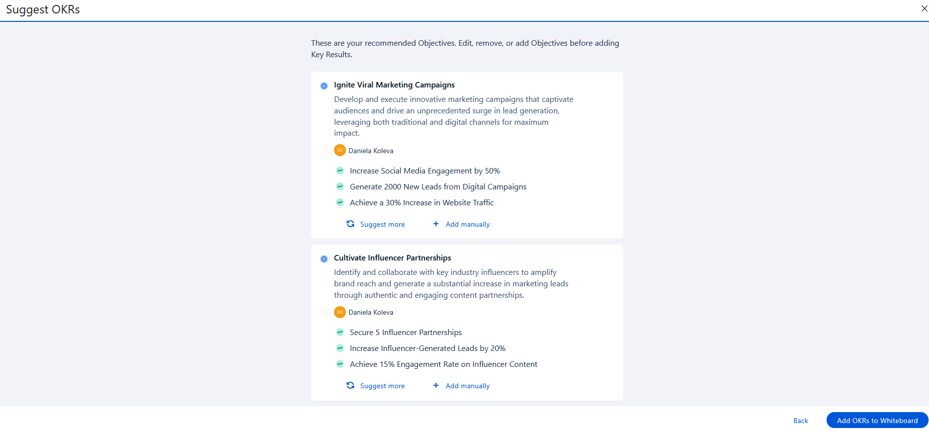 AI guided OKR creation by Quantive StrategyAI