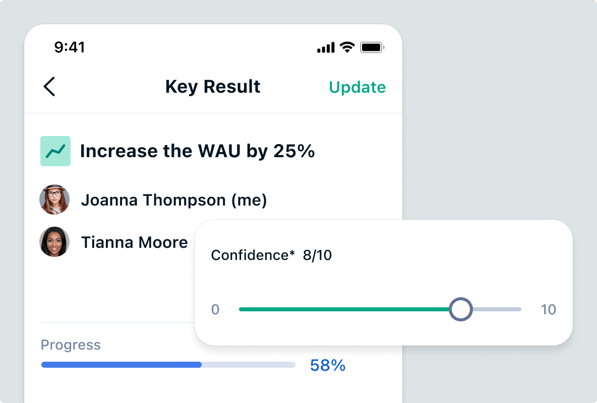 KR updates in Quantive's mobile app
