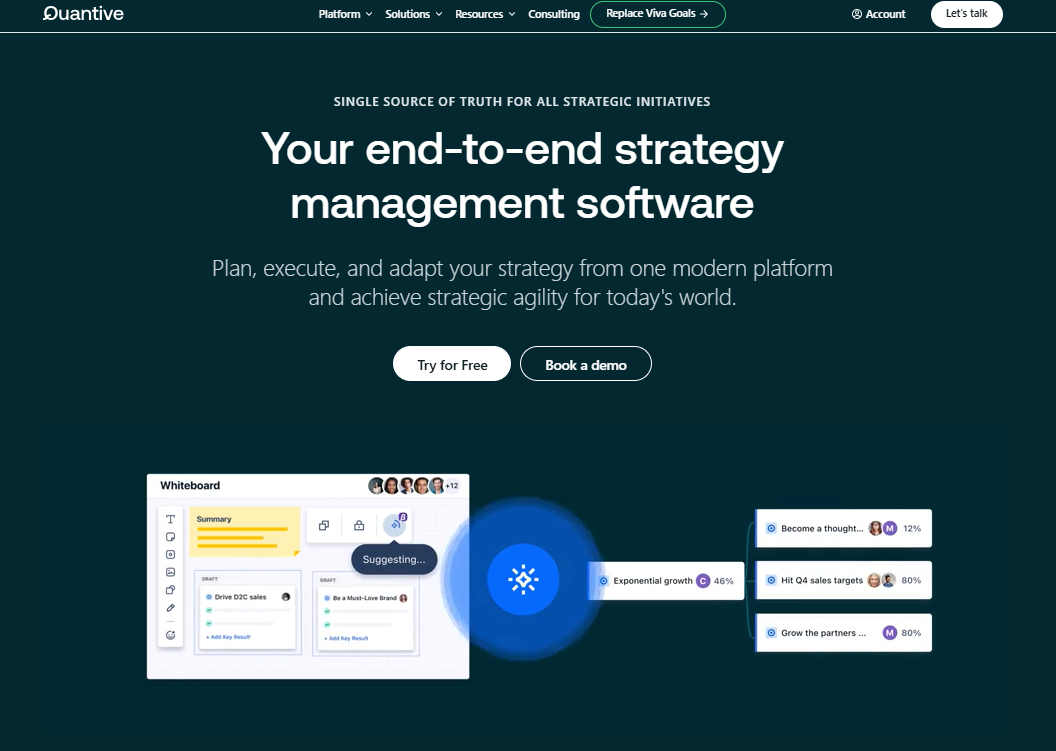 Quantive StrategyAI's strategic planning software homepage